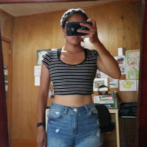 Ambiance Apparel black/white striped crop top tee